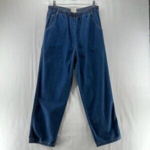 Koret City Blues Pants Womens Sz L Denim High Waist Straight Elastic Waist Blue